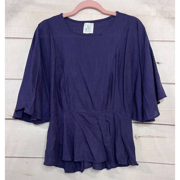 Shopthemint Navy Blue Linen Top Size SM Solid Short Sleeve EUC - Picture 1 of 6